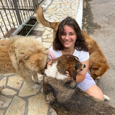 Vrijwilligster Maria met zwerfhonden in Griekenland